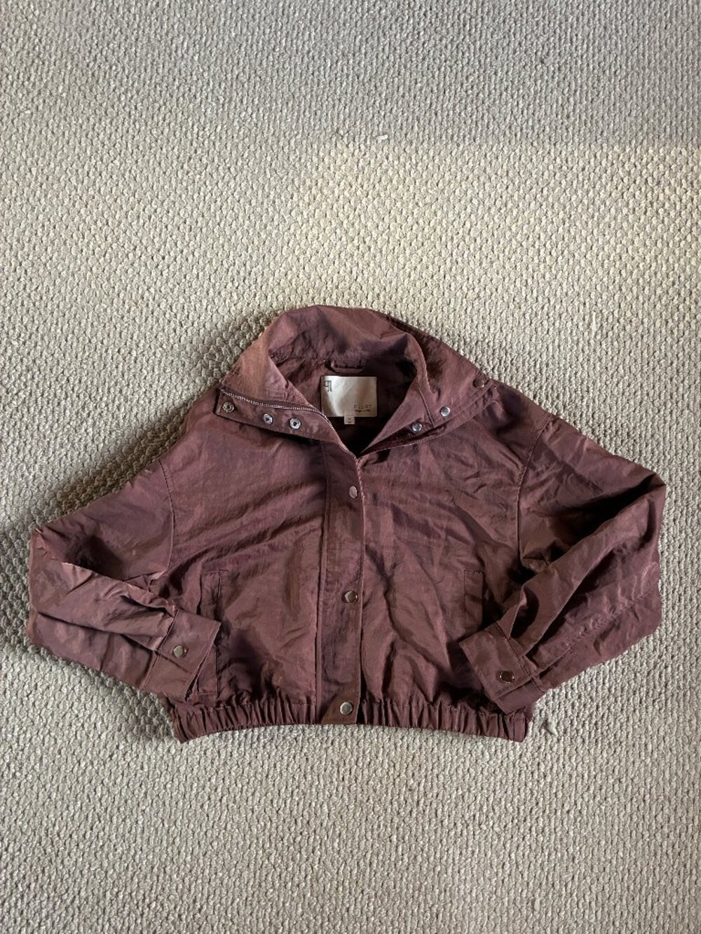 Pilcro XS Cohen Nylon Funnel Neck Bomber Jacket Cocoa Cropped